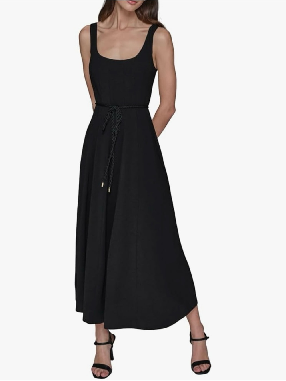 Karl Lagerfeld Black Sleeveless Maxi Dress with Rope Tie